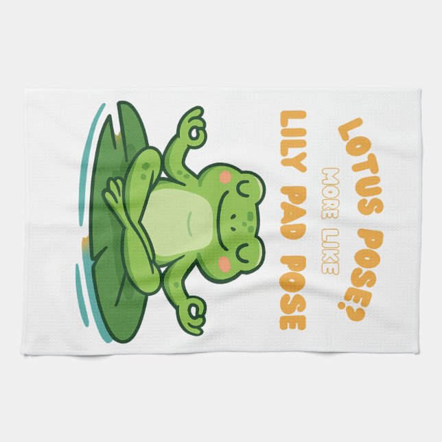 Funny Frog Yoga Tecknad Lotus Lily Pad Pose Design Kökshandduk (Horisontell)
