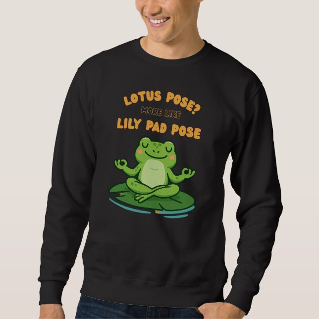 Funny Frog Yoga Tecknad Lotus Lily Pad Pose Design Lång Ärmad Tröja (Framsida)