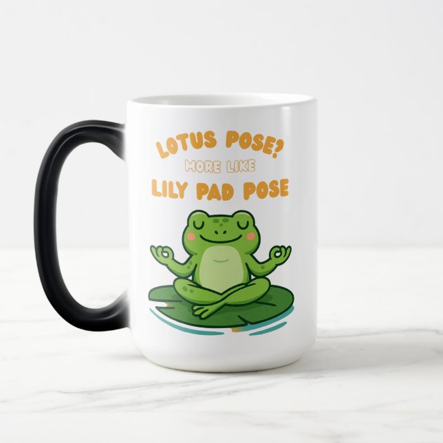Funny Frog Yoga Tecknad Lotus Lily Pad Pose Design Magisk Mugg (Vänster)