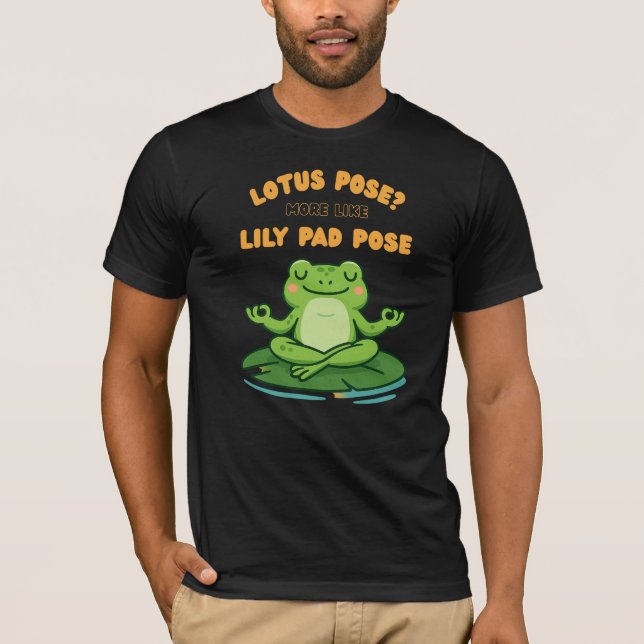 Funny Frog Yoga Tecknad Lotus Lily Pad Pose Design T Shirt (Framsida)