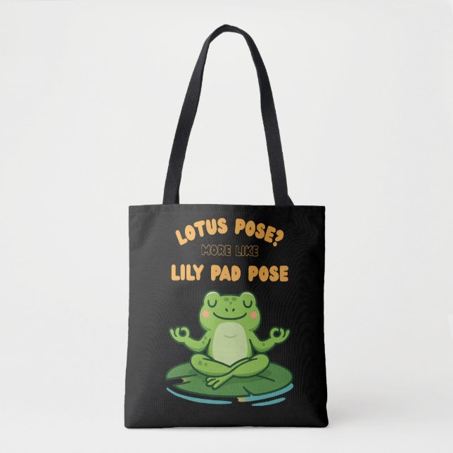Funny Frog Yoga Tecknad Lotus Lily Pad Pose Design Tygkasse (Framsida)