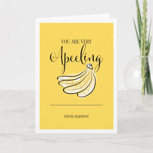 Funny Fruit Pun Apeeling Banana Valentine Card Helgkort (Framsida)