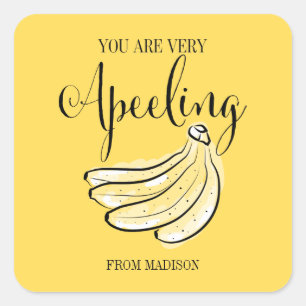 Funny Fruit Pun Apeeling Banana Valentine Sticker Fyrkantigt Klistermärke