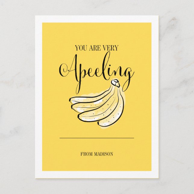 Funny Fruit Pun Apeeling Banana Valentine-vykort Helg Vykort (Framsida)