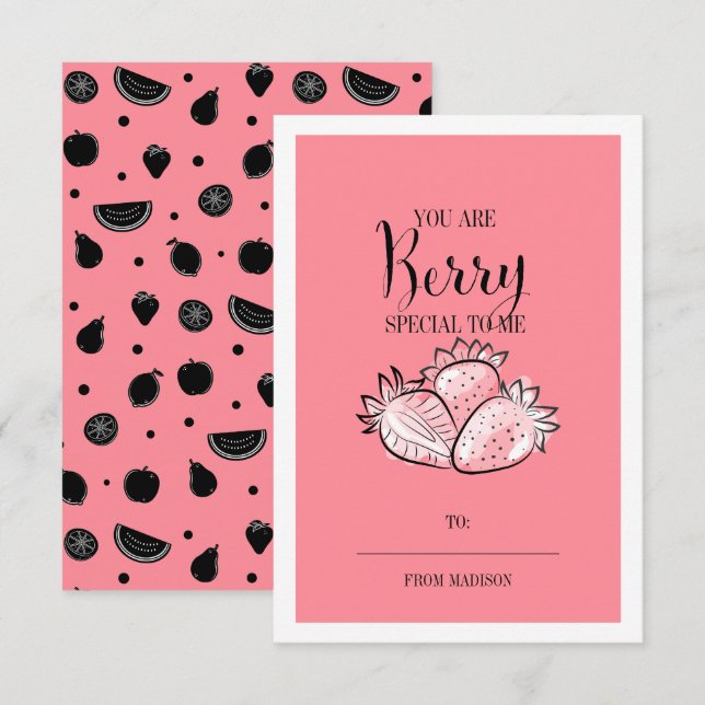 Funny Fruit Pun Berry Classroom Valentine Card Inbjudningar (Fram/baksida)