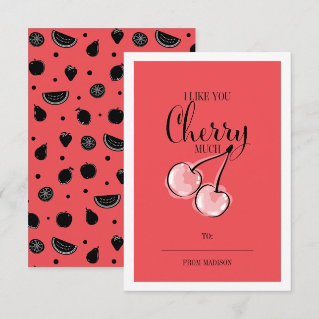 Funny Fruit Pun Cherry Classroom Valentine Card Inbjudningar (Fram/baksida)