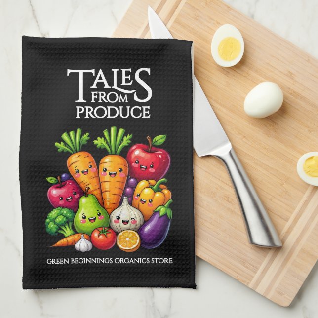 Funny Fruits Veggies Tales from Produce Grocery Kökshandduk (Vikt i Fjärdedel)