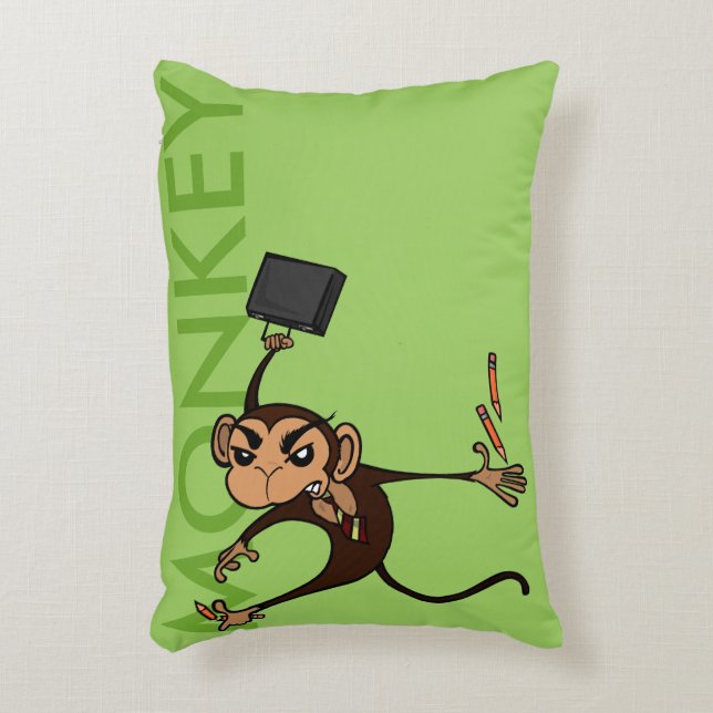 FUNNY FRUSTRATED MONKEY LODRÄT ACCENT PILLOW PRYDNADSKUDDE (Framsidan(Vertikal))