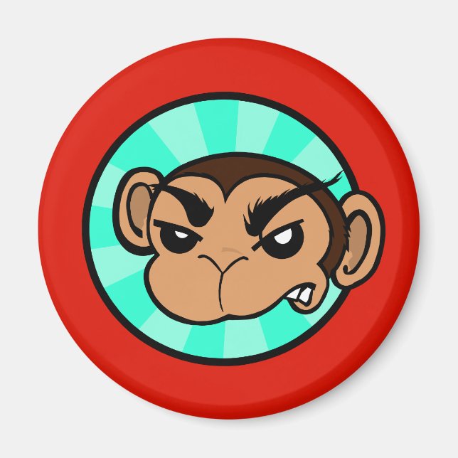 FUNNY FRUSTRATED MONKEY ROUND MAGNET (Framsidan)