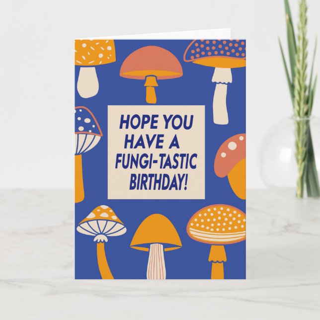Funny Fungi Mushroom Pun Quote Retro Blue Birthday Kort (Framsida)