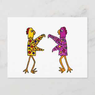 Funny Funky Chickens Dancing Vykort