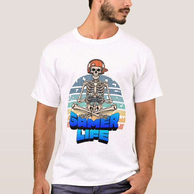 Funny Funky Skull Gaming Gamer Life Tee Design (Framsida)