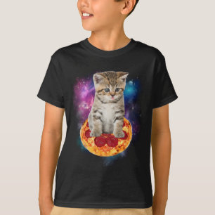 Funny Galaxy Cat in Space - Cat ride Pizza och T Shirt