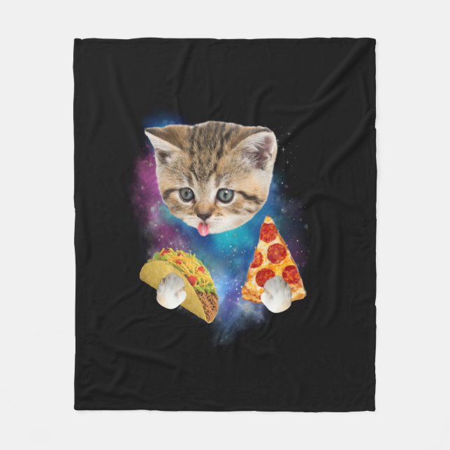 Funny Galaxy Cat Shirt _ Space Cat Eat Pizza och T Fleecefilt (Framsidan)