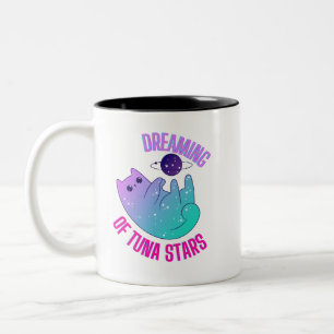 Funny Galaxy Kawaii Cat som spelar med Stars Mugg