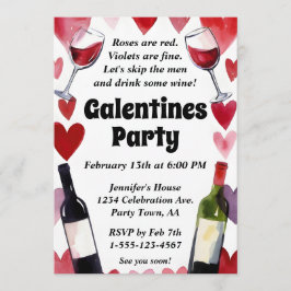 Funny Galentine Wine Hearts Girls Night Inbjudningar