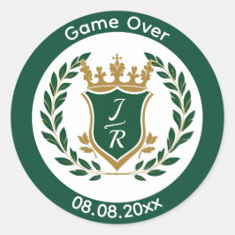 Funny "Game Over" Wedding Monogram Crest Classic Runt Klistermärke