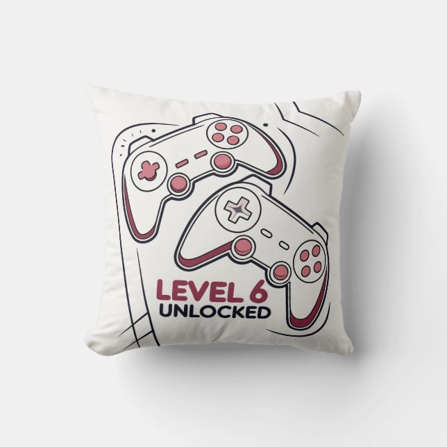 Funny Gamer 6th birthday Gift, Level 6th Unlocked Kudde (Framsida)