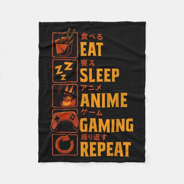 Funny Gamer Anime Graphic Tee Men Boys Teens Video Fleecefilt (Framsidan)
