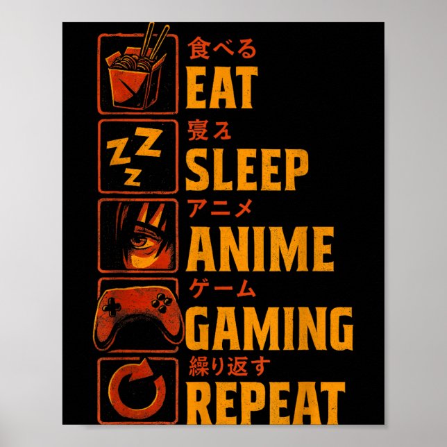 Funny Gamer Anime Graphic Tee Men Boys Teens Video Poster (Framsidan)