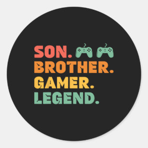 Funny Gamer Brother Son Gaming Player Legend Manar Runt Klistermärke