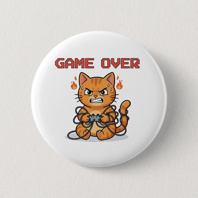 Funny Gamer Cat Game Over Button Knapp (Framsida)