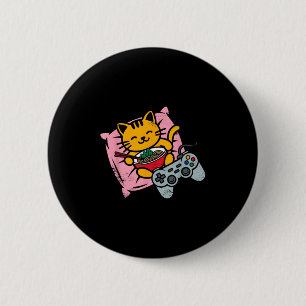 Funny Gamer Cat Ramen Kawaii Gaming Japanska kvinn Knapp