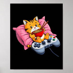 Funny Gamer Cat Ramen Kawaii Gaming Japanska kvinn Poster