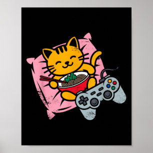 Funny Gamer Cat Ramen Kawaii Gaming Japanska kvinn Poster