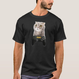 Funny Gamer Cat Videogame Humor Play Station Cont T Shirt