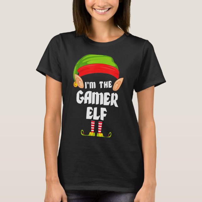 Funny Gamer Elf Matching Family Group Pj Christmas T Shirt (Framsida)