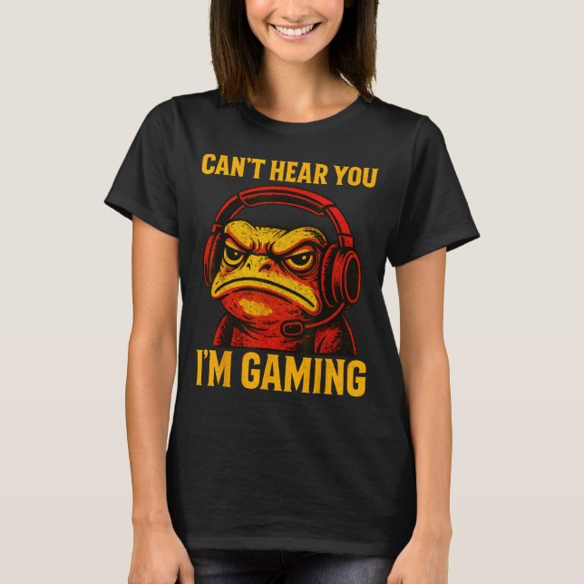 Funny Gamer Frog Men Women Boys Can't Hear You Vid T Shirt (Framsida)