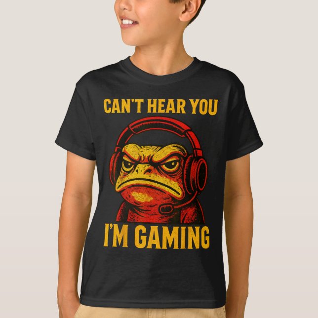 Funny Gamer Frog Men Women Boys Can't Hear You Vid T Shirt (Framsida)