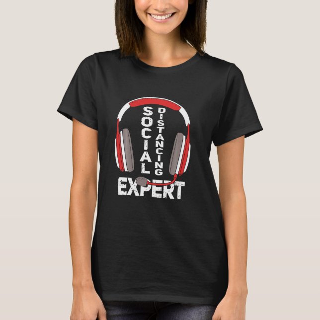 Funny Gamer Headset Social Avstånd expert Gami T Shirt (Framsida)
