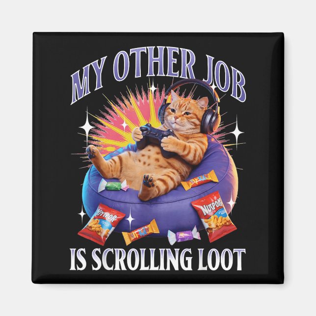 Funny Gaming Gamer Cat  Magnet (Framsidan)