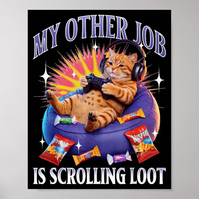 Funny Gaming Gamer Cat  Poster (Framsidan)