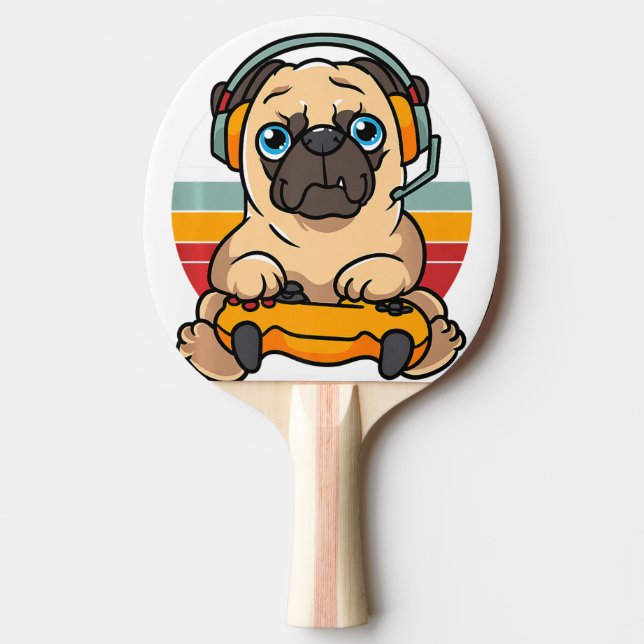 Funny Gaming Pug Dog Pet Lover Gamer  Pingisracket (Framsidan)