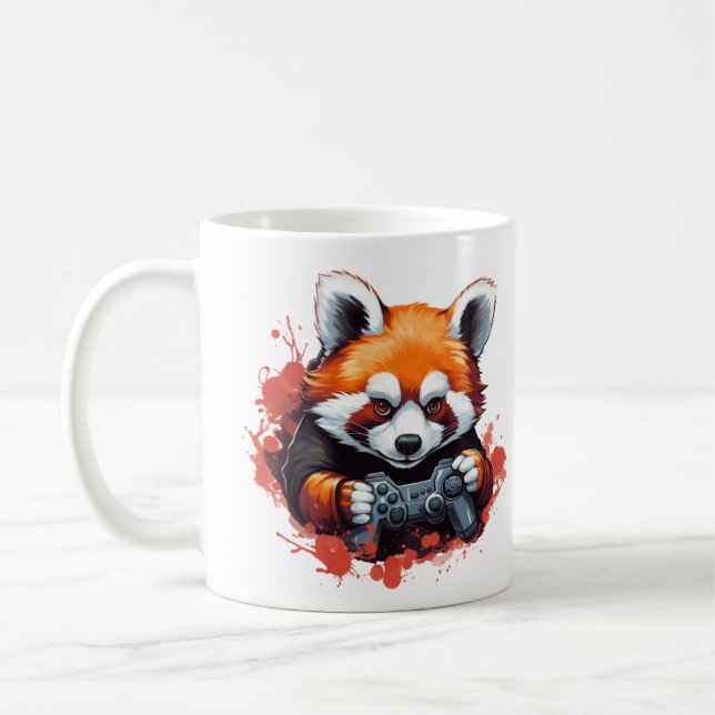 Funny Gaming Red Panda Älskare Kaffemugg (Vänster)