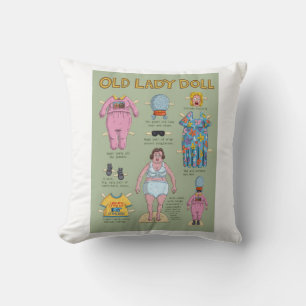 Funny gammal Dam Papper Doll Kudde