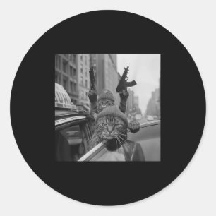 Funny Gangster Cat Thug Meme Street Älskare Cats Runt Klistermärke
