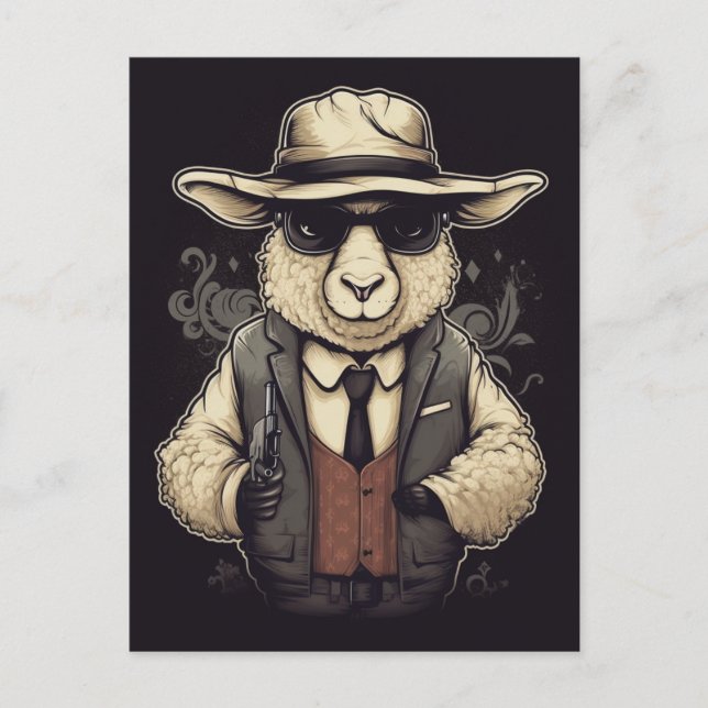 Funny Gangster Sheep AI Art Vykort (Framsida)