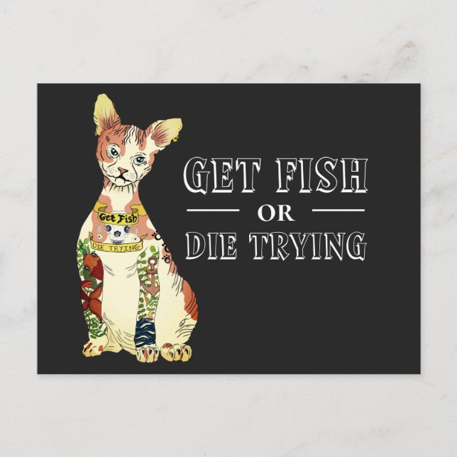 Funny Gangster Sphynx Cat Tatto Illustration Vykort (Framsida)