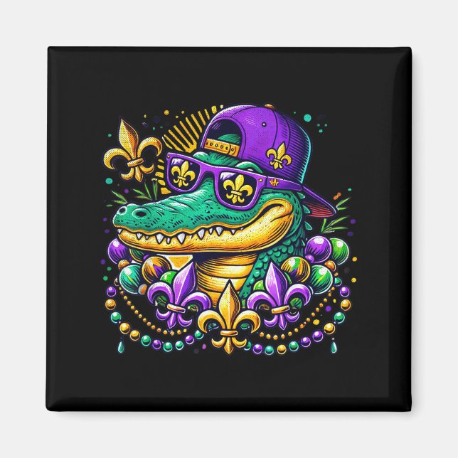 Funny Gator Mardi Gras  Magnet (Framsidan)