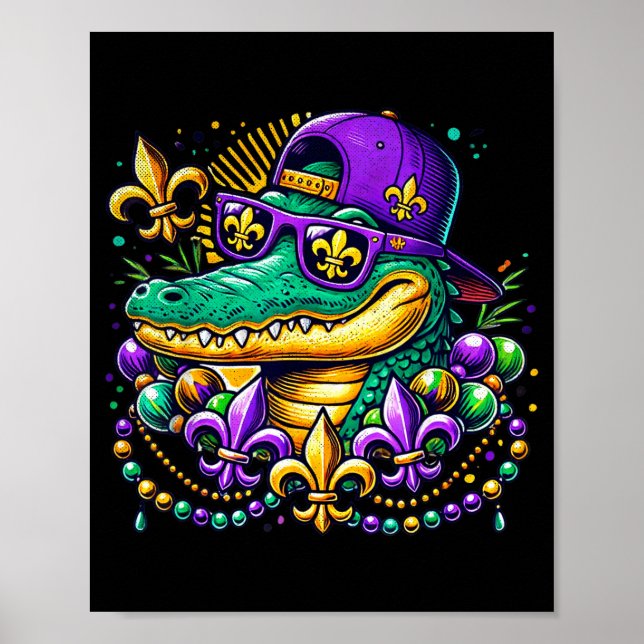Funny Gator Mardi Gras  Poster (Framsidan)