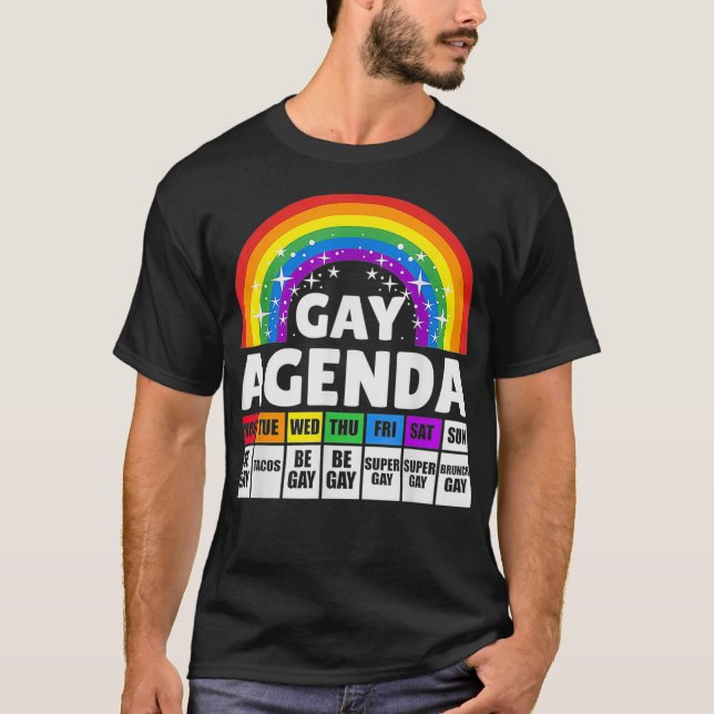 Funny Gay Agenda Rainbow LGBTQ Lesbisk Gay pride A T Shirt (Framsida)