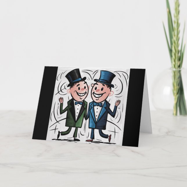 Funny Gay Bröllop Groom och Groom Stick figurer Kort (Framsida)