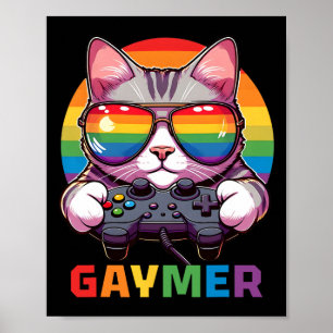 Funny Gaymer Cat Gamer Lgbtq Pride Rainbow Video V Poster