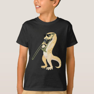 Funny Gecko Wearing Sungles Spela Trombone Lizar T Shirt