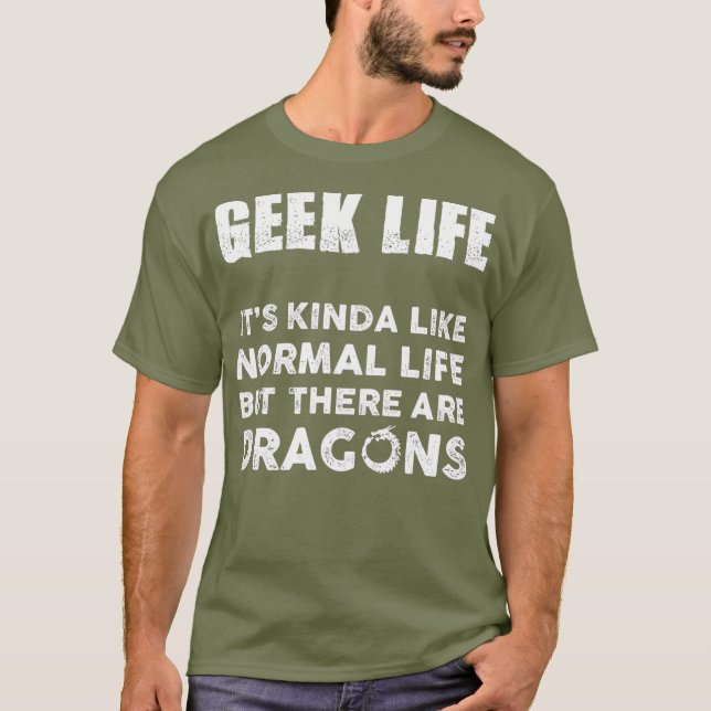 Funny Geek Life Dungeon Dragons Dice Gaming T Shirt (Framsida)