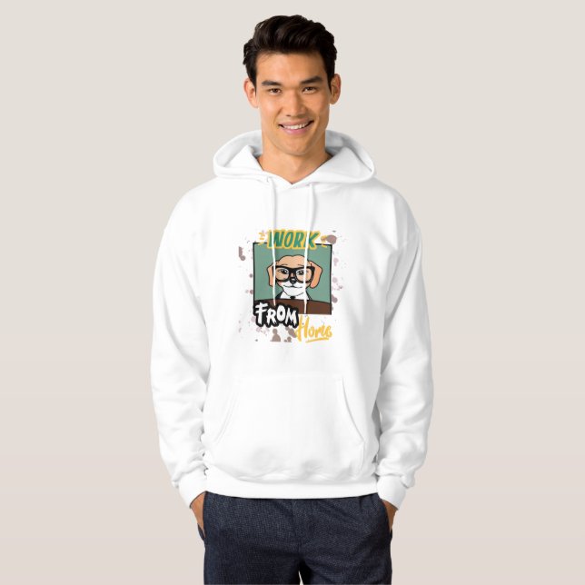 Funny Geeky Hund Work från Home Hoodie (Hel framsida)